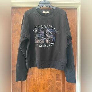 Zadig & Voltaire Womens 25 year embellished Crewneck sweatshirt iblack Sz M NWT